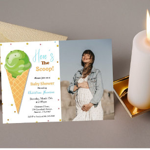 Here's come the scoop ice cream baby shower invitation