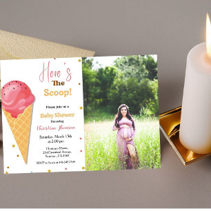 Here's come the scoop ice cream baby shower invitation