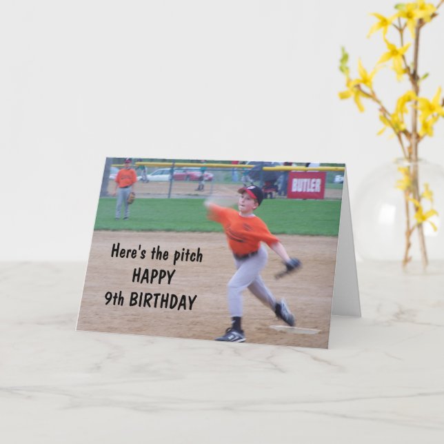 HERE'S THE PITCH-HAPPY **9th** BIRTHDAY CARD (Yellow Flower)