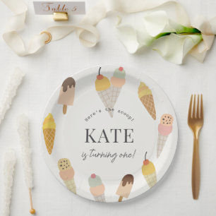 Here's the Scoop Colorful Ice Cream 1st Birthday Paper Plate