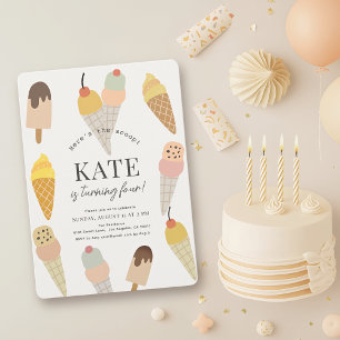 Here's the Scoop Colourful Ice Cream Kids Birthday Invitation