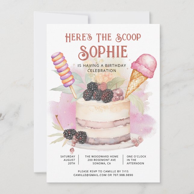 Here's The Scoop Colourful Kid's Ice Cream Birthda Invitation (Front)