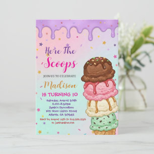 Here's the Scoop Girls Ice Cream Birthday Invitation
