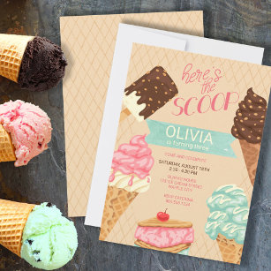 Here's the Scoop Girls Ice Cream Birthday Invitation