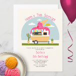 Here's The Scoop Hot Pink Ice Cream Truck Birthday Invitation<br><div class="desc">Ice cream themed girl birthday party featuring illustration of a camper with hot pink ice cream cone on top,  and cactus in ice cream cone containers.</div>
