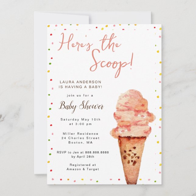 Here's the Scoop Ice cream Baby Shower  Invitation (Front)