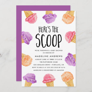 Here's The Scoop Ice Cream Baby Shower Invitation