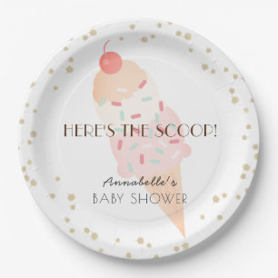 Here's the Scoop Ice Cream Baby Shower Pink Paper Plate