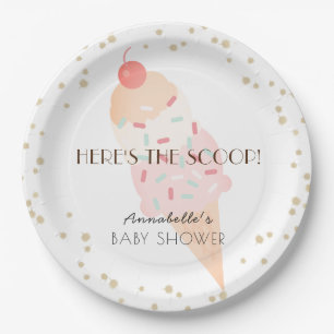 Here's the Scoop Ice Cream Baby Shower Pink Paper Plate