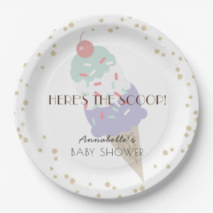 Here's the Scoop Ice Cream Baby Shower Purple Paper Plate