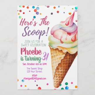 Here's The Scoop Ice Cream Birthday Invitation