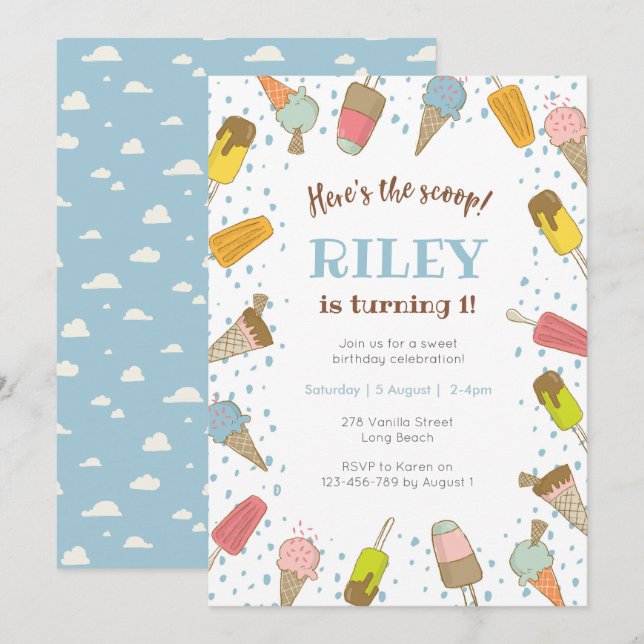 Here's the scoop Ice cream birthday invitation (Front/Back)