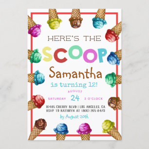 Here's the Scoop Ice Cream Birthday Invitation