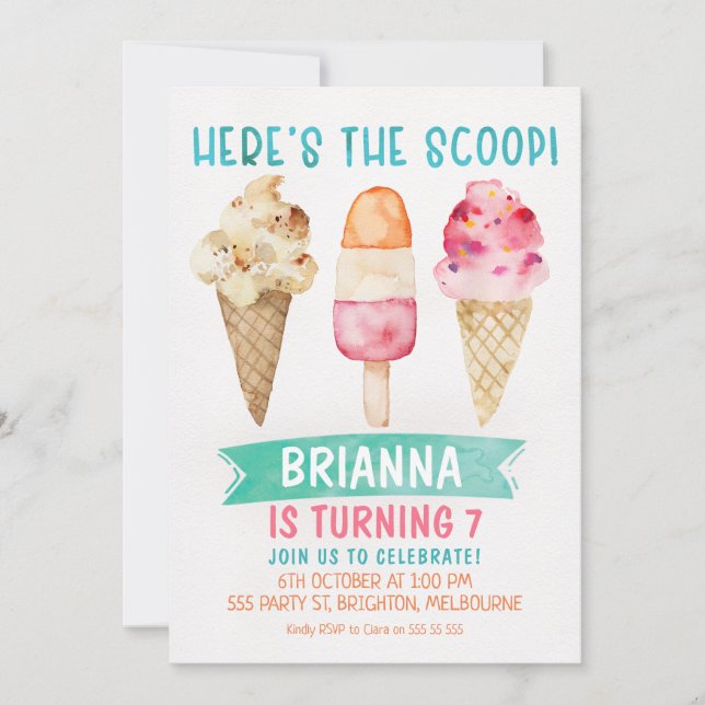 Here's The Scoop Ice-cream Birthday Invitation (Front)