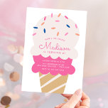 Here's The Scoop Ice Cream Birthday Party Invitation<br><div class="desc">Serve up some fun with these cute ice cream birthday party invites! The invites feature an illustration of a double-scoop ice cream cone with colourful pink, blue, and orange sprinkles. Personalize the ice cream kids birthday invitations with the birthday girl's name and age in pink lettering. Add the rest of...</div>