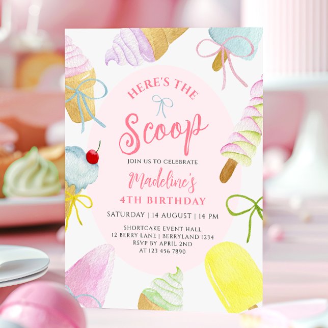 Here's the Scoop Ice Cream Birthday Party Invitation (Creator Uploaded)