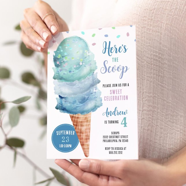 Here's The Scoop Ice Cream Birthday Party Invite (Creator Uploaded)