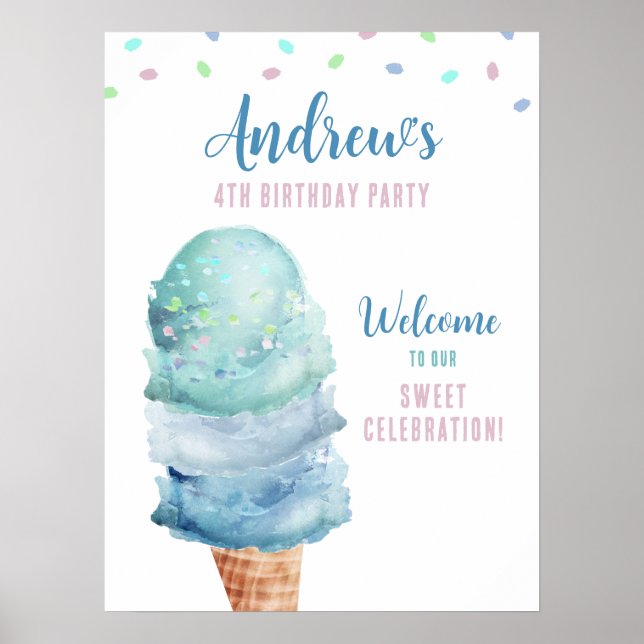Here's The Scoop Ice Cream Birthday Party Poster (Front)