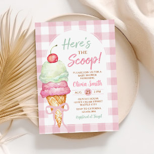 Here's The Scoop Ice Cream Bow Baby Shower Invitation