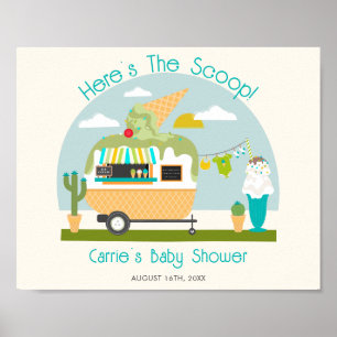 Here's The Scoop Ice Cream Camper Boy Baby Shower Poster