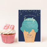 Here's The Scoop Ice Cream Cone Kid Birthday Party<br><div class="desc">Announce your little one's summer birthday celebration with these festive ice cream themed invitations in a summery colour palette. Modern design features a waffle cone with a scoop of turquoise teal ice cream with "here's the scoop" arched across the top, and your child's birthday party details beneath. Gold foil sprinkles...</div>