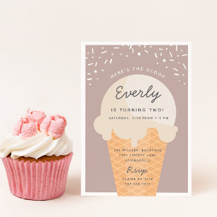 Here's The Scoop Ice Cream Cone Kid Birthday Party Invitation