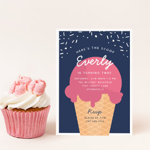 Here's The Scoop Ice Cream Cone Kid Birthday Party Invitation