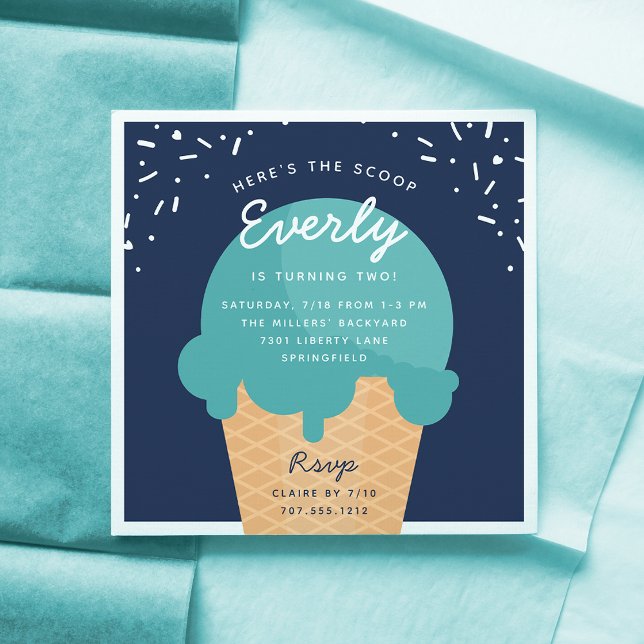 Here's The Scoop Ice Cream Cone Kid Birthday Party Invitation (Creator Uploaded)