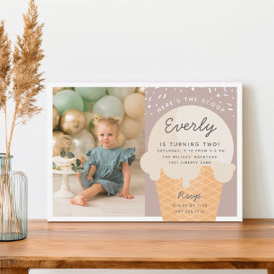 Here's The Scoop Ice Cream Cone Kid Birthday Photo Invitation