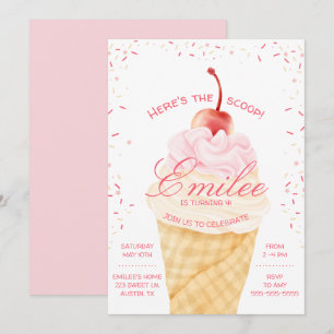 Here's the Scoop Ice Cream cone summer Birthday Invitation