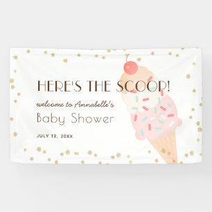 Here's the Scoop Ice Cream Pink Baby Shower Banner