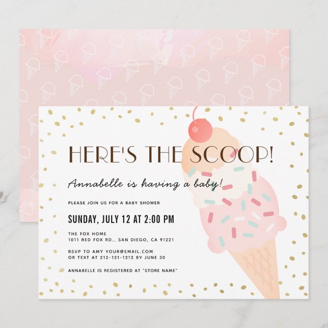 Here's the Scoop Ice Cream Pink Girl Baby Shower Invitation (Front/Back)