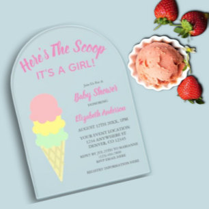 Here's The Scoop Ice Cream Summer Baby Shower Acrylic Invitations
