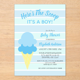 Here's The Scoop Ice Cream Summer Baby Shower Acrylic Invitations