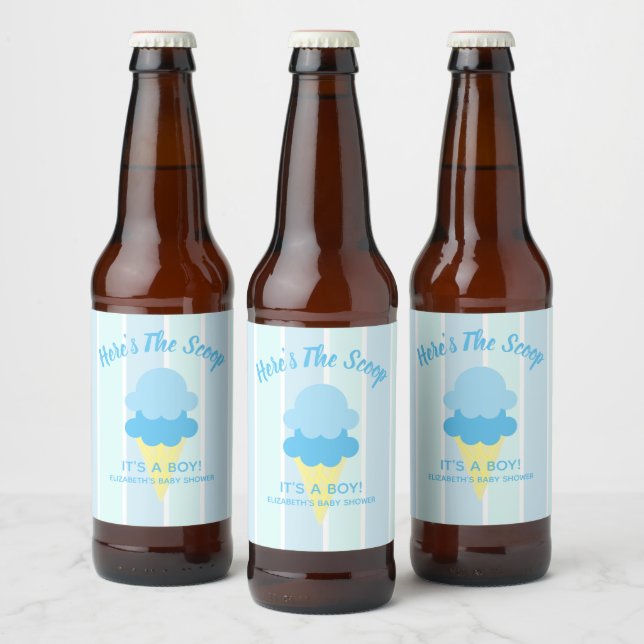 Here's The Scoop Ice Cream Summer Baby Shower Beer Bottle Label (Bottles)