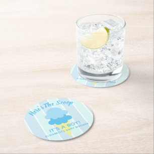 Here's The Scoop Ice Cream Summer Baby Shower Round Paper Coaster
