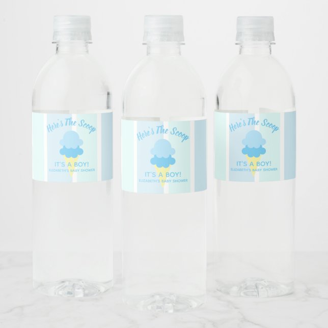 Here's The Scoop Ice Cream Summer Baby Shower Water Bottle Label (Bottles)