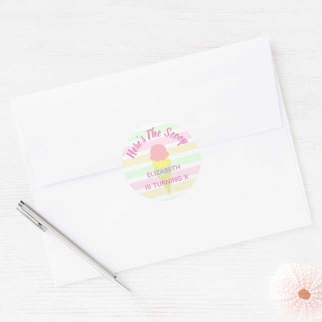 Here's The Scoop Ice Cream Summer Birthday Classic Round Sticker (Envelope)