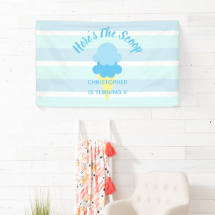 Here's The Scoop Ice Cream Summer Boy Birthday Banner