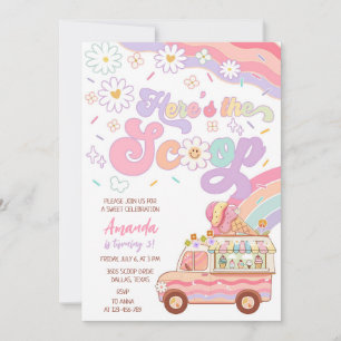 Here's The Scoop Ice Cream Truck Rainbow Birthday Invitation