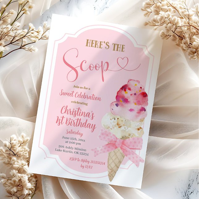 Here's the Scoop Kid's First Birthday Invitation (Creator Uploaded)