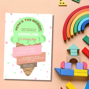 Here's The Scoop Mint Ice Cream Sweet Birthday Invitation