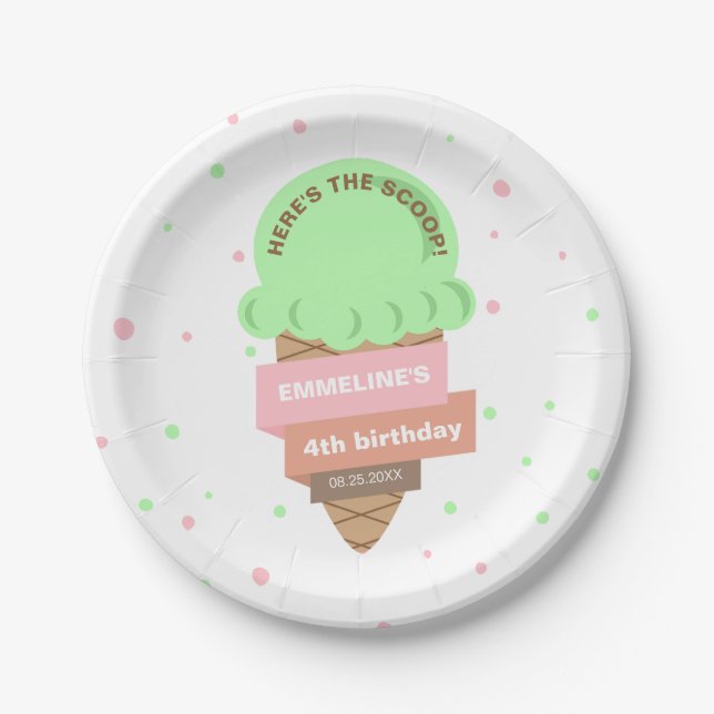 Here's The Scoop Mint Ice Cream Sweet Birthday Paper Plate (Front)