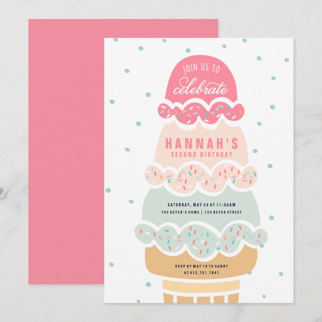 Here's the Scoop Pink Ice Cream  Birthday Invite (Front/Back)
