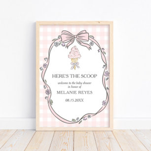 Here's the Scoop Pink Ice Cream Sundae Baby Shower Poster