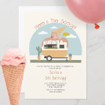Here's The Scoop Pink Ice Cream Truck Birthday Invitation<br><div class="desc">Ice cream themed girl birthday party featuring illustration of a camper with pink ice cream cone on top,  and cactus in ice cream cone containers.</div>
