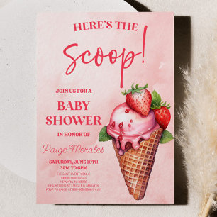 Here's The Scoop! Strawberry Ice Cream Baby Shower Invitation