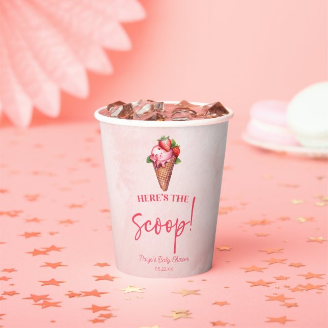 Here's The Scoop! Strawberry Ice Cream Baby Shower Paper Cups (Insitu)