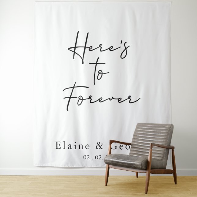 heres to forever Wedding Photo Prop Backdrop Tapestry (In Situ)