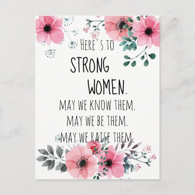 Here's to Strong Women Watercolor Floral Postcard (Front)
